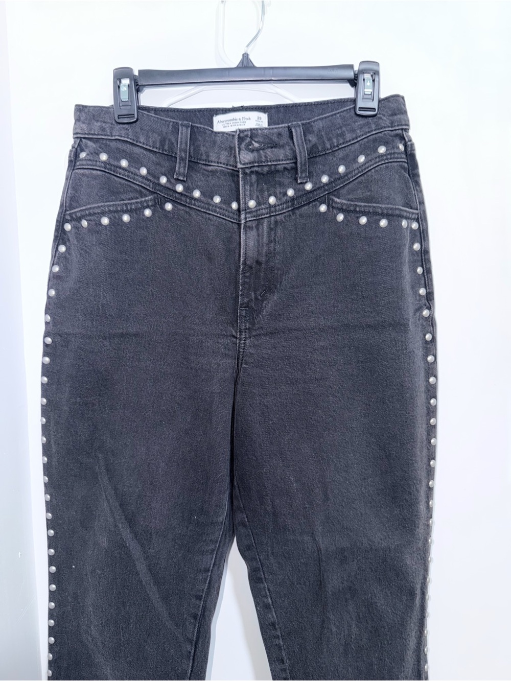 Abercrombie & Fitch Black High-Rise Jeans with Silver Studs